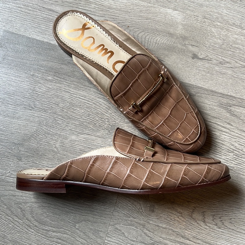 Sam Edelman tan crocodile mules